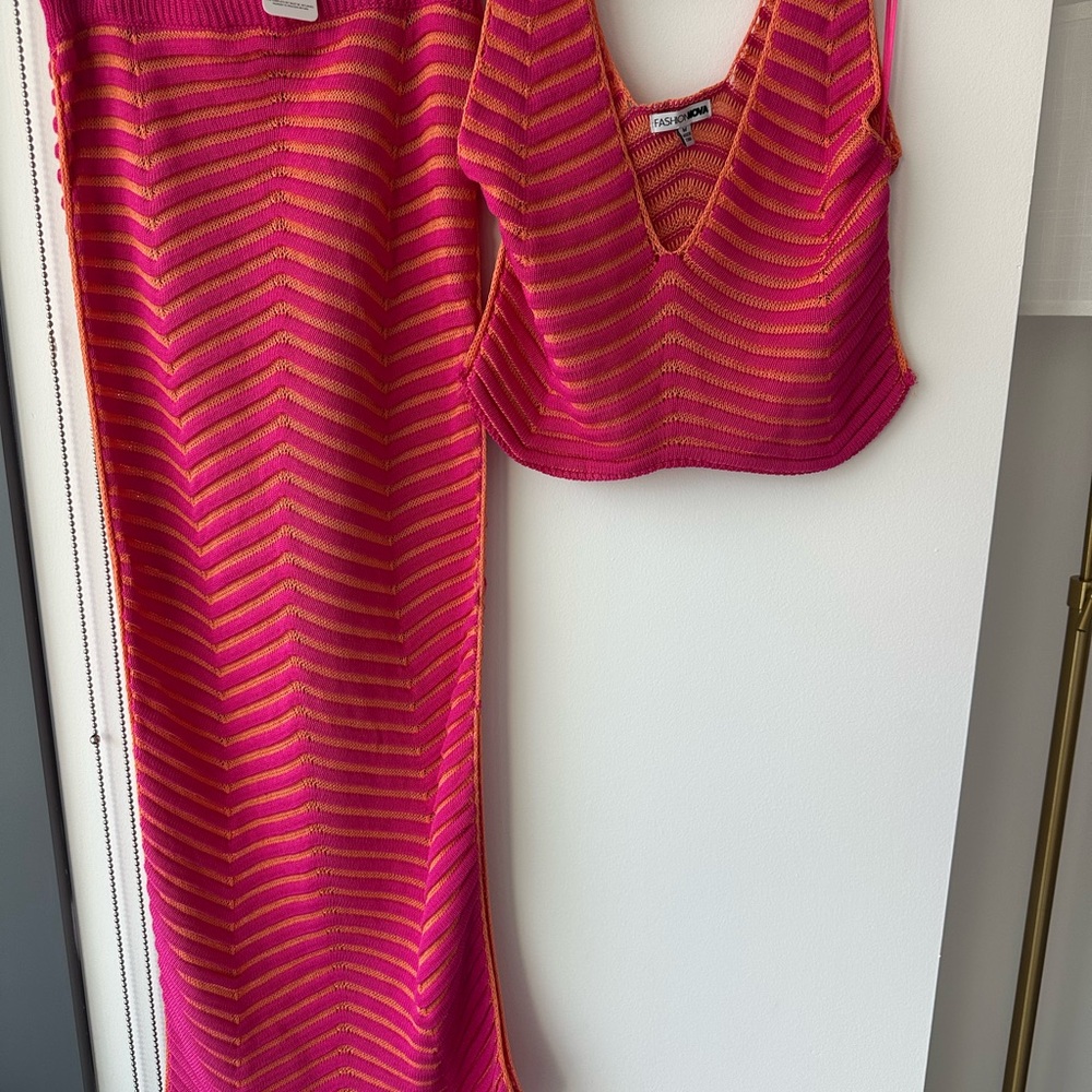 Pink and Orange Striped Knit Set